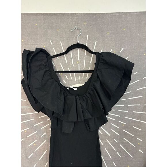 Zara Fitted Ruffled Black Dress - Picture 4 of 6